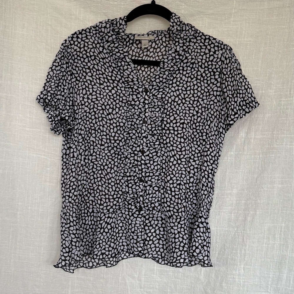 Dressbarn Monochrome Patterned Button Down Shirt